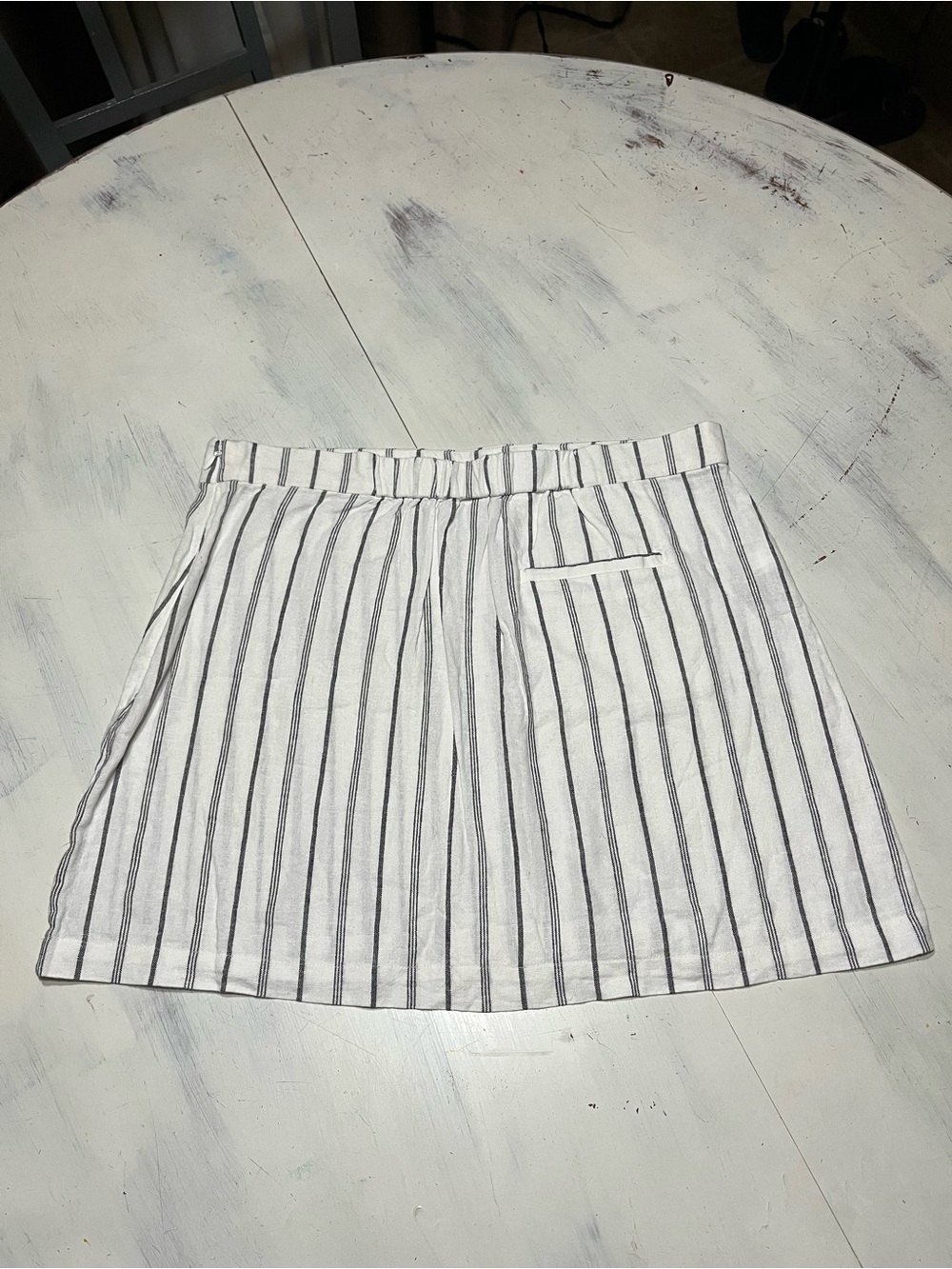 Old Navy Linen Blend Mini Shift Skirt Black White Stripe Sz L - Picture 5 of 10
